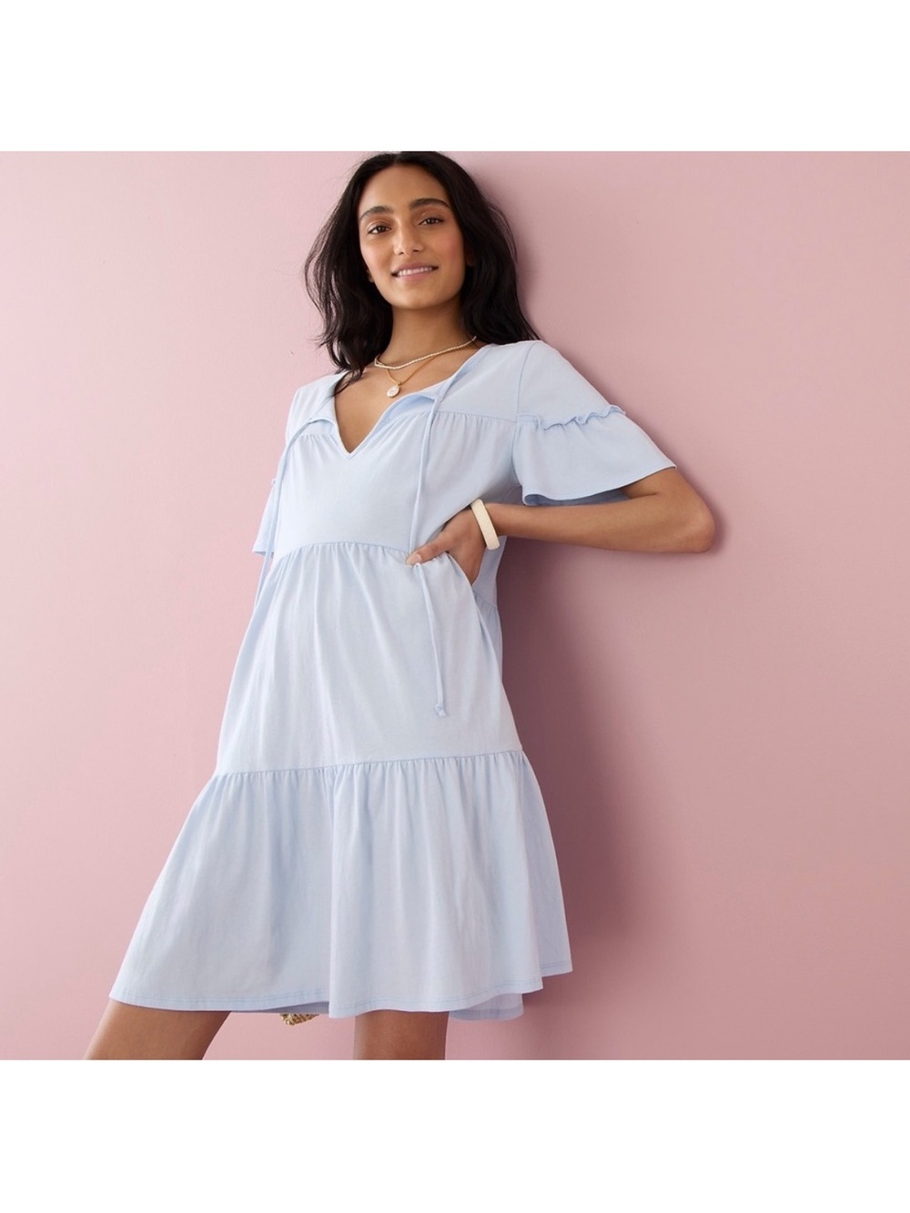 J. Crew Women’s Broken In Jersey Tiered Mini Dress New Baby Blue Size Large